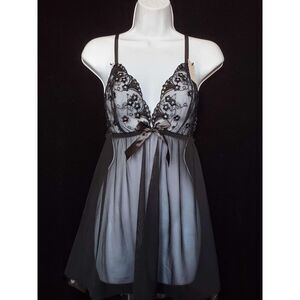 NWT Spree Intimates Black Sheer Floral Babydoll, XL - Style #2650BDX